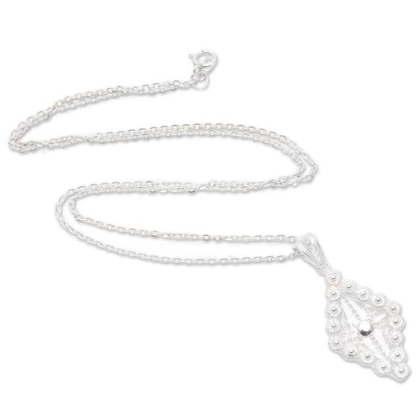 Alternate image for Sterling Silver Filigree Rhombus Necklace from Java Starry Rhombus
