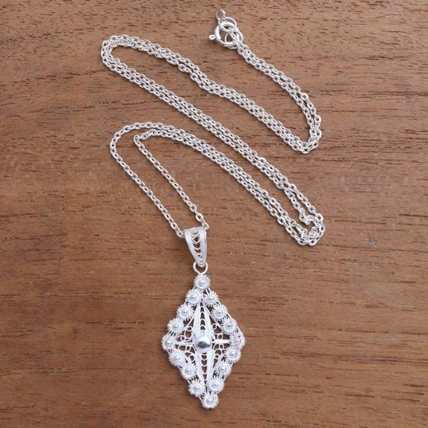 Alternate image for Sterling Silver Filigree Rhombus Necklace from Java Starry Rhombus