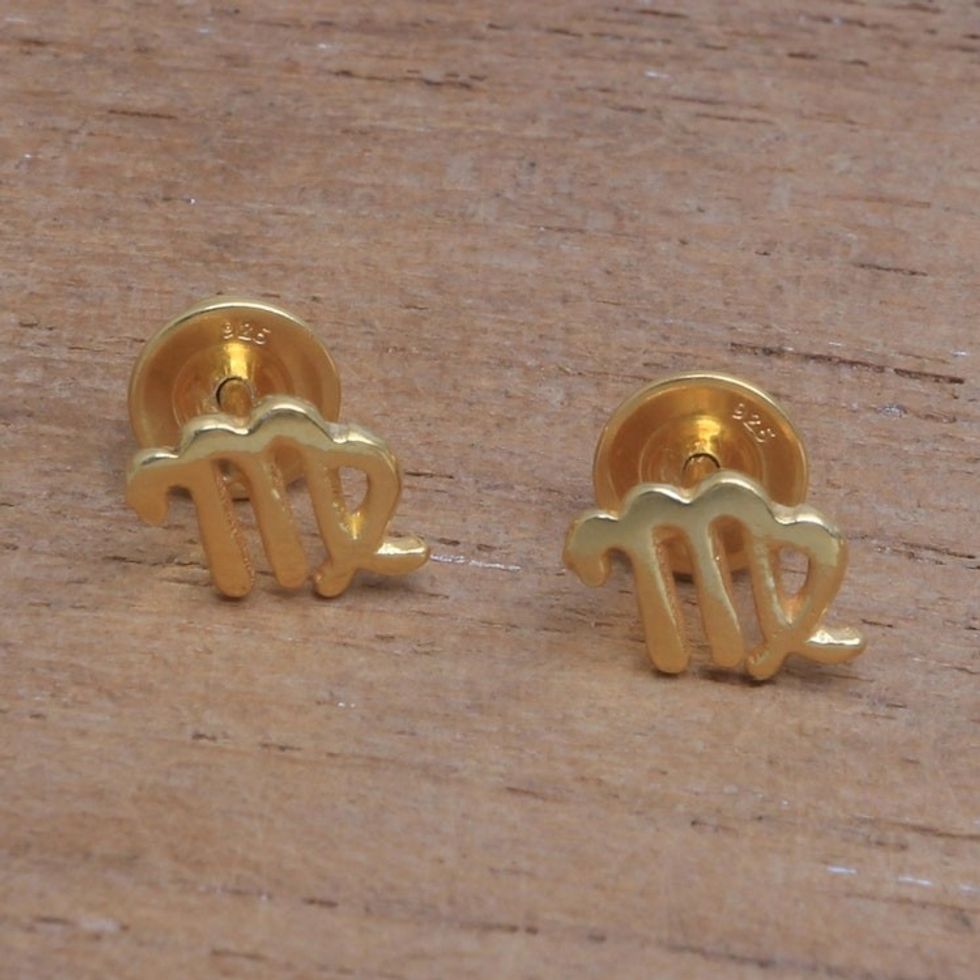 18k Gold Plated Sterling Silver Virgo Stud Earrings 'Golden Virgo'