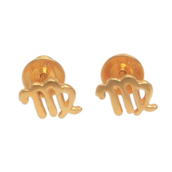 Alternate image for 18k Gold Plated Sterling Silver Virgo Stud Earrings Golden Virgo