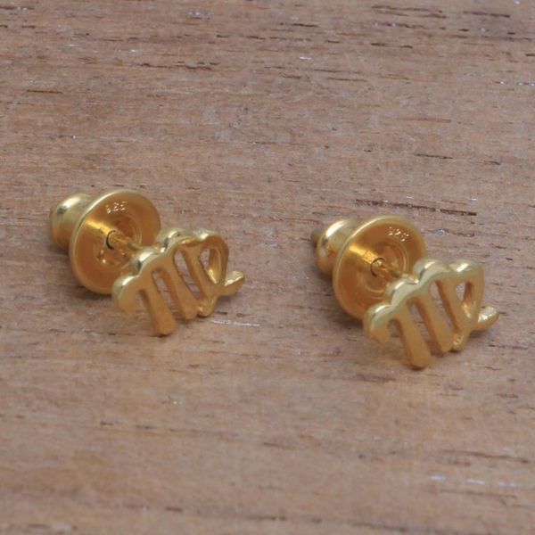 Alternate image for 18k Gold Plated Sterling Silver Virgo Stud Earrings Golden Virgo