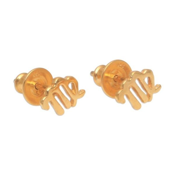 Alternate image for 18k Gold Plated Sterling Silver Virgo Stud Earrings Golden Virgo