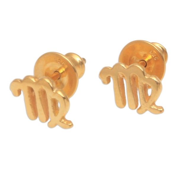 Alternate image for 18k Gold Plated Sterling Silver Virgo Stud Earrings Golden Virgo