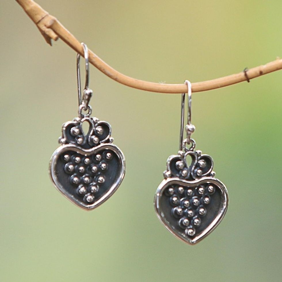 Sterling Silver Heart and Dot Motif Dangle Earrings 'Heart Overflowing'