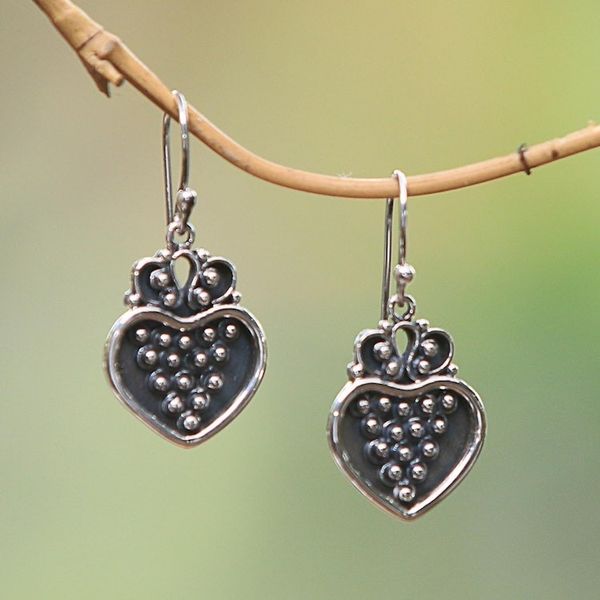 Alternate image for Sterling Silver Heart and Dot Motif Dangle Earrings Heart Overflowing