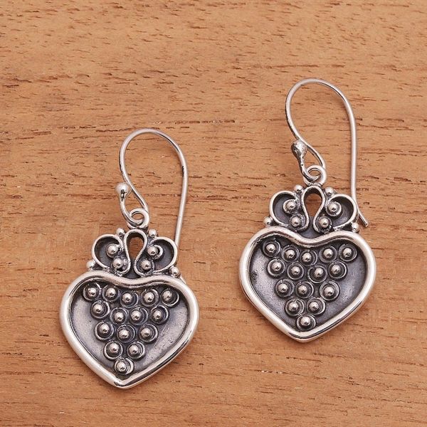 Alternate image for Sterling Silver Heart and Dot Motif Dangle Earrings Heart Overflowing