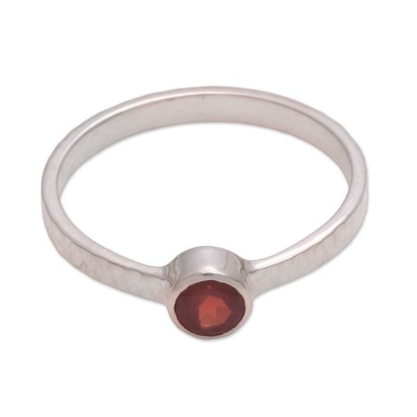 Alternate image for Garnet and Sterling Silver Hammered Solitaire Ring Pretty Paradox