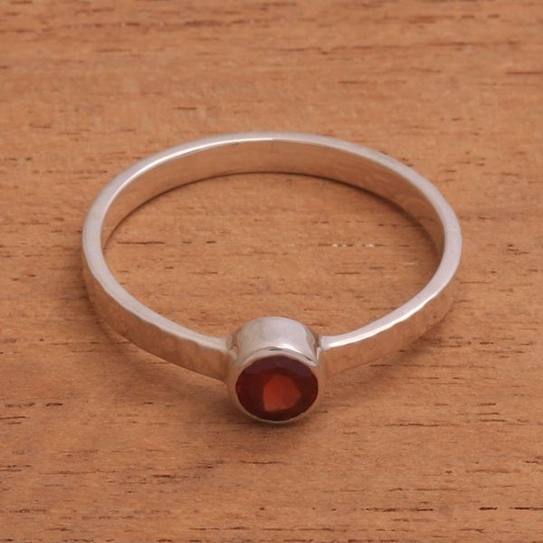 Alternate image for Garnet and Sterling Silver Hammered Solitaire Ring Pretty Paradox