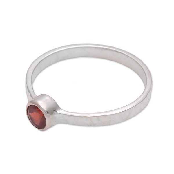 Alternate image for Garnet and Sterling Silver Hammered Solitaire Ring Pretty Paradox