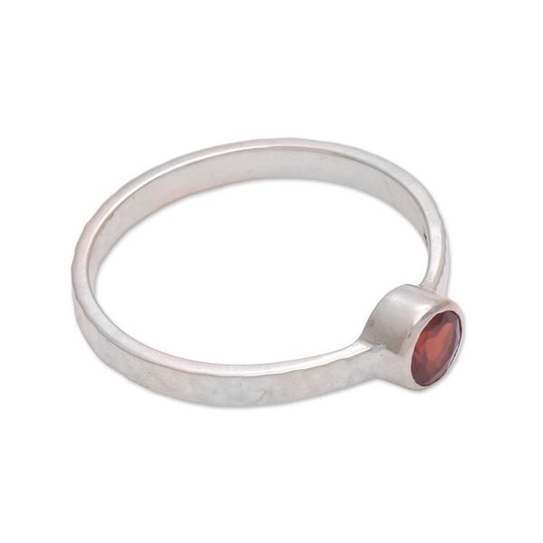 Alternate image for Garnet and Sterling Silver Hammered Solitaire Ring Pretty Paradox