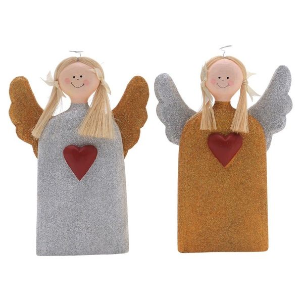 Alternate image for Gold and Silver Wood Angel Statuettes from Bali Pair Love Angels
