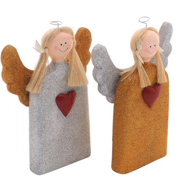 Alternate image for Gold and Silver Wood Angel Statuettes from Bali Pair Love Angels
