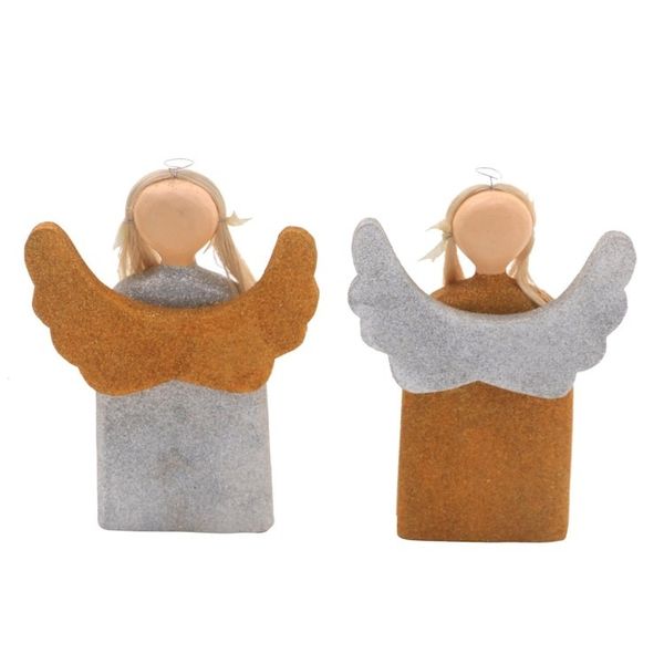 Alternate image for Gold and Silver Wood Angel Statuettes from Bali Pair Love Angels