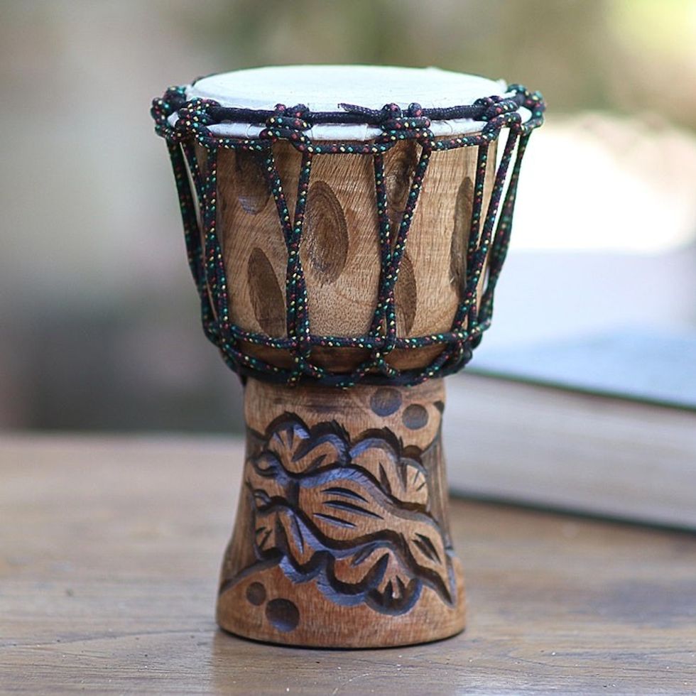 Mahogany Mini Djembe Drum Handmade in Bali 'Gecko Tune'