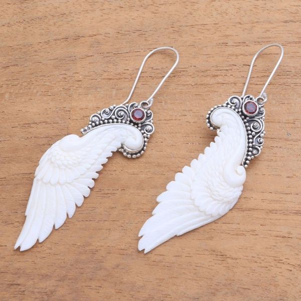 Alternate image for Garnet and Bone Wing Dangle Earrings from Bali Free Angel