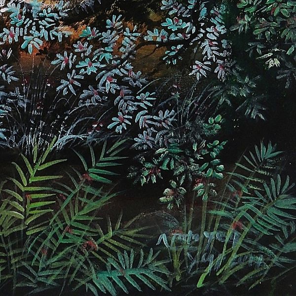 Alternate image for Signed Impressionist Landscape Painting from Java Lakeside Borobudur