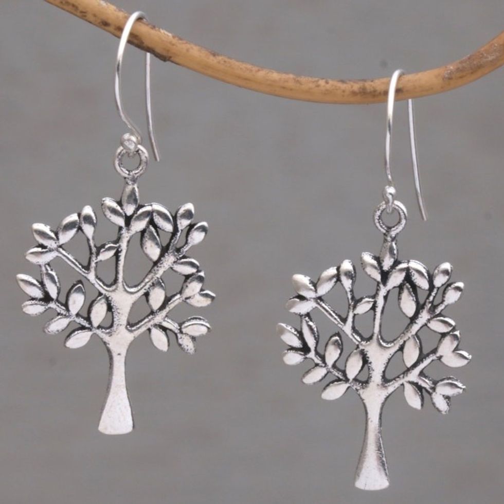 Artisan Crafted Sterling Silver Tree Earrings from Bali 'Lemon Trees'