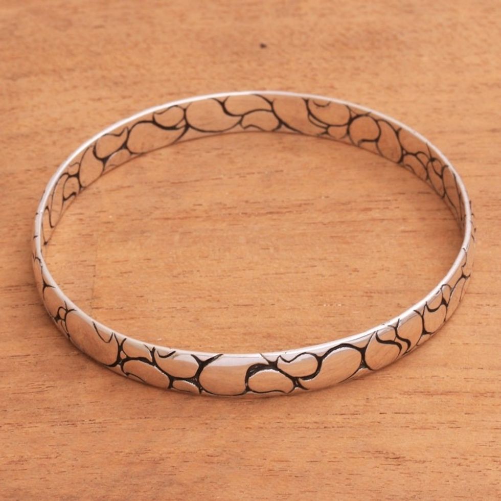 Modern Balinese Sterling Silver Paisley Boho Bangle Bracelet 'Polished Paisley'