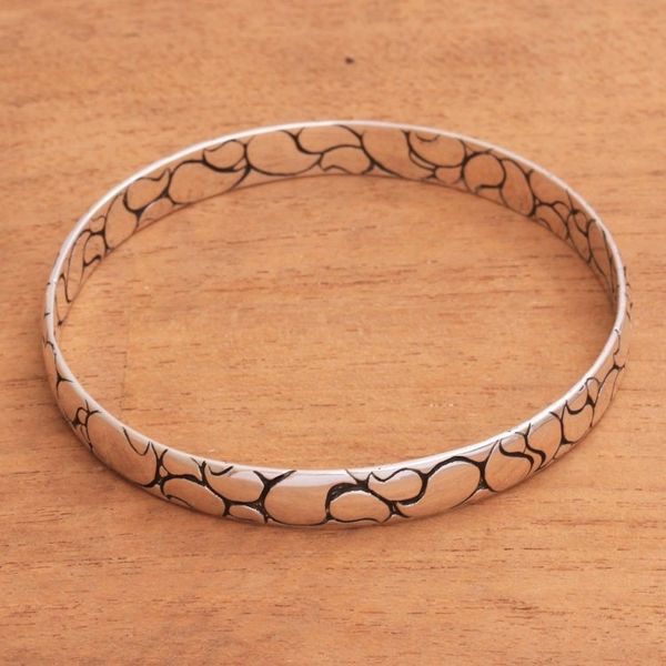 Alternate image for Modern Balinese Sterling Silver Paisley Boho Bangle Bracelet Polished Paisley