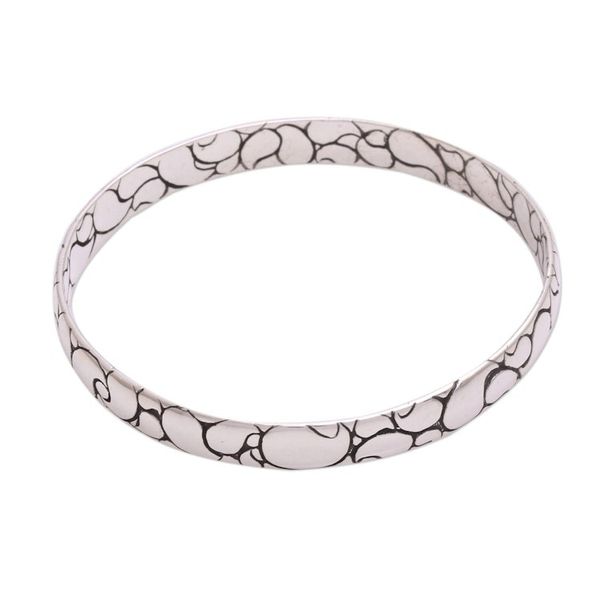 Alternate image for Modern Balinese Sterling Silver Paisley Boho Bangle Bracelet Polished Paisley