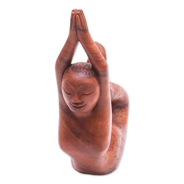 Alternate image for Suar Wood Sculpture of a Mermaid in a Yoga Pose from Bali To the Sky Mermaid