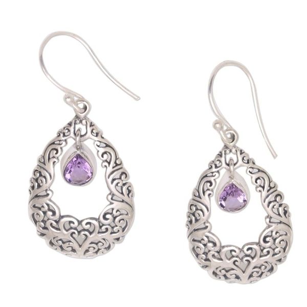 Alternate image for Amethyst Drop Dangle Earrings from Bali Curling Drops