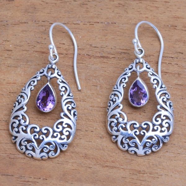 Alternate image for Amethyst Drop Dangle Earrings from Bali Curling Drops