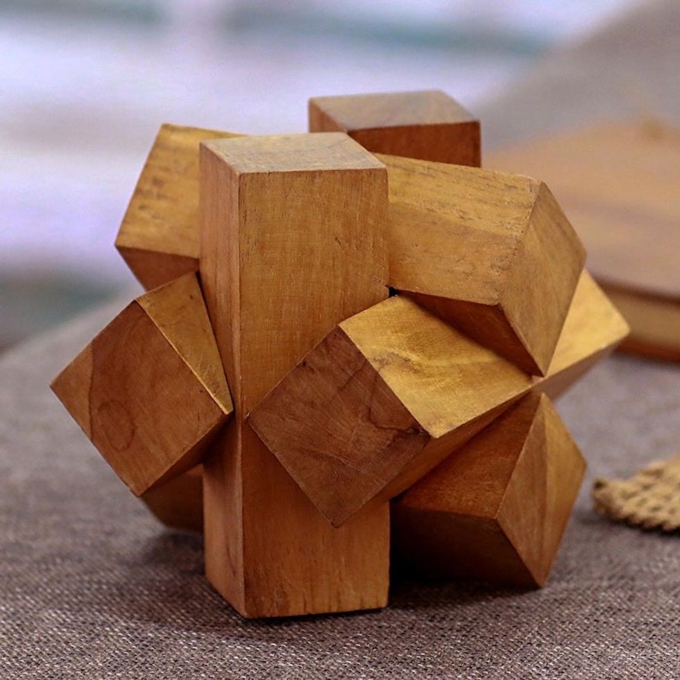 Artisan Crafted Teak Wood Block Puzzle from Java 'Magical Blocks'