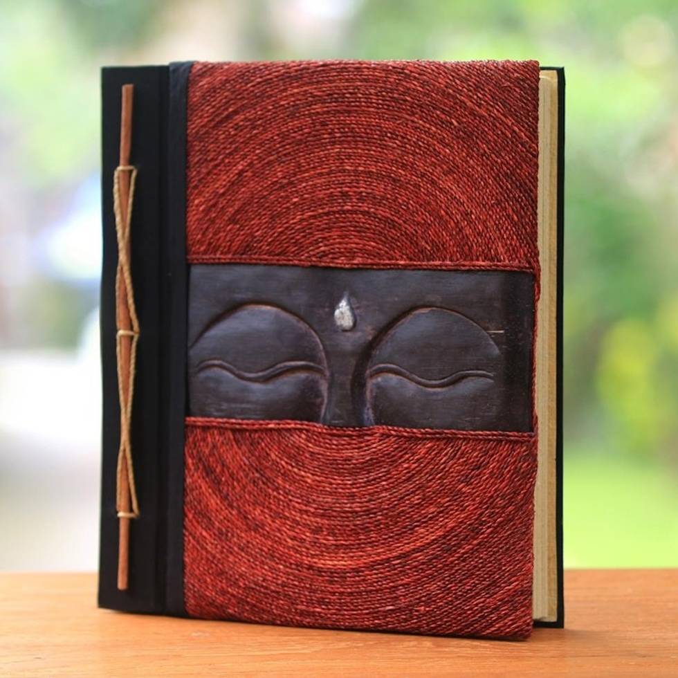 Buddha-Themed Wood and Natural Fiber Photo Album in Red 'Buddha's Eyes in Red'