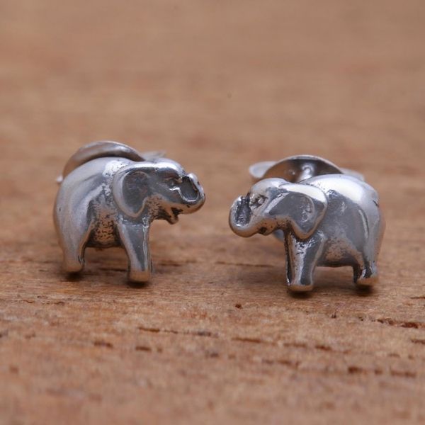 Alternate image for Sterling Silver Elephant Stud Earrings from Bali Mini Elephants