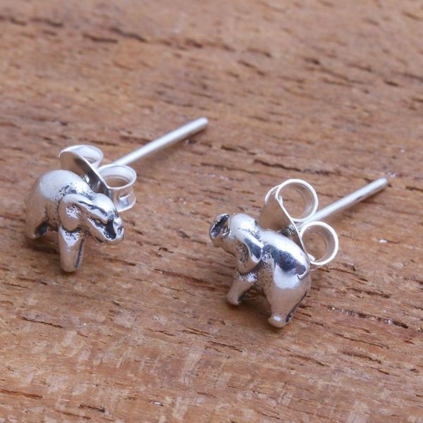 Alternate image for Sterling Silver Elephant Stud Earrings from Bali Mini Elephants