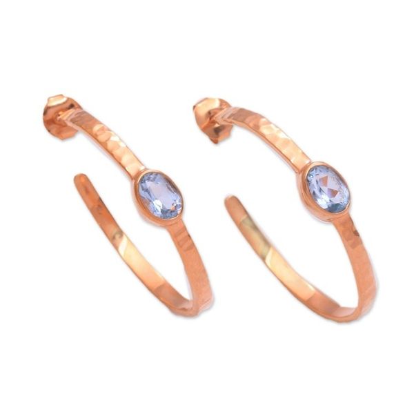 Alternate image for Rose Gold Plated Blue Topaz Hammered Half Hoop Earrings Paradox