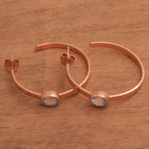 Alternate image for Rose Gold Plated Blue Topaz Hammered Half Hoop Earrings Paradox