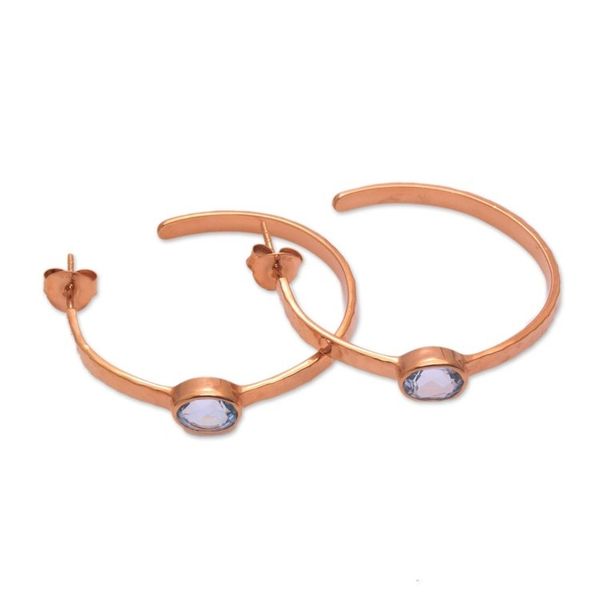Alternate image for Rose Gold Plated Blue Topaz Hammered Half Hoop Earrings Paradox