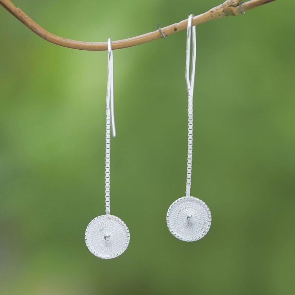 Sterling Silver Chakra Chain Disc Pendulum Dangle Earrings 'Chakra Pendulum'