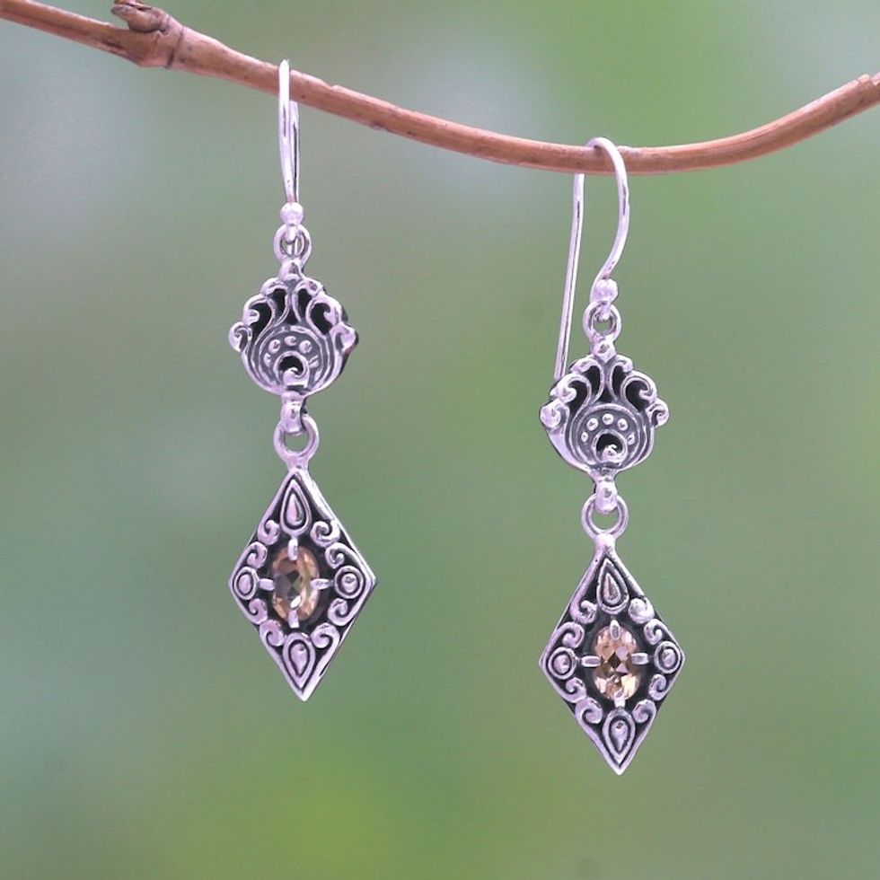 Citrine Dangle Earrings from Bali 'Dusk Charm'