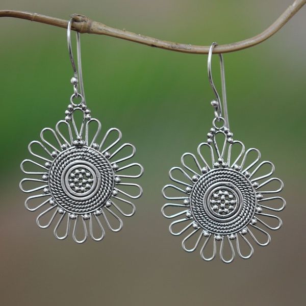 Alternate image for Handcrafted Sterling Silver Dangle Earrings from Bali Bali Sun