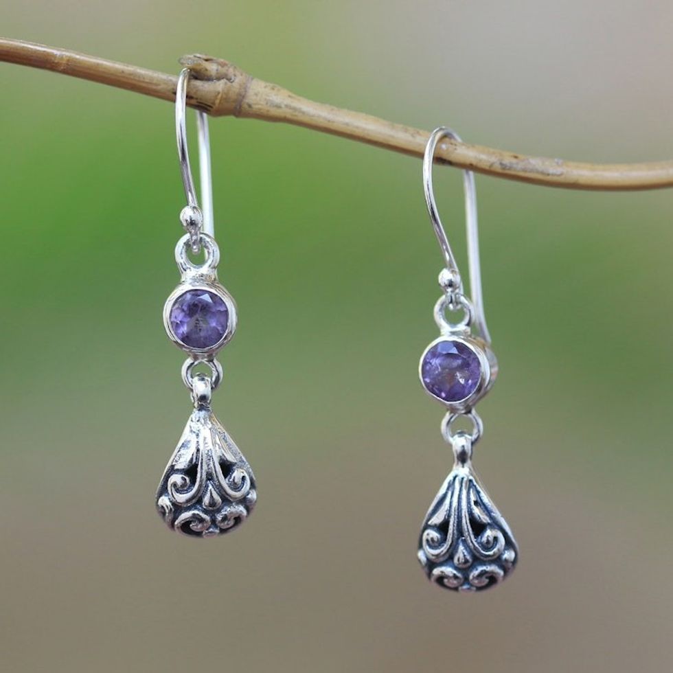 Amethyst and Sterling Silver Dangle Earrings from Bali 'Lavender Daydreams'