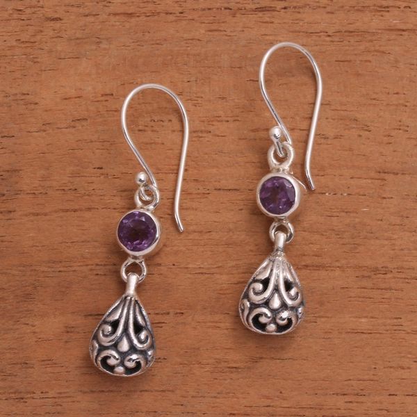 Alternate image for Amethyst and Sterling Silver Dangle Earrings from Bali Lavender Daydreams