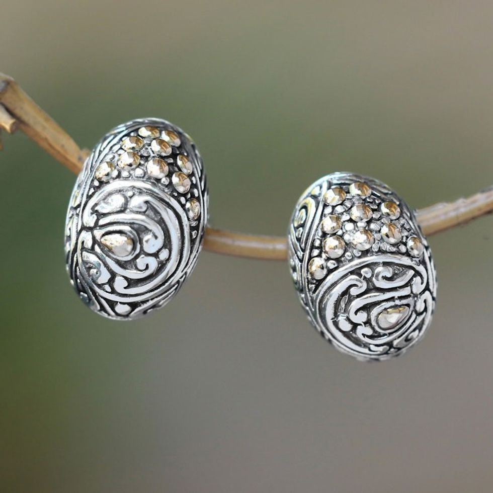 Gold Accent Sterling Silver Seashell Drop Earrings 'Uluwatu Shell'