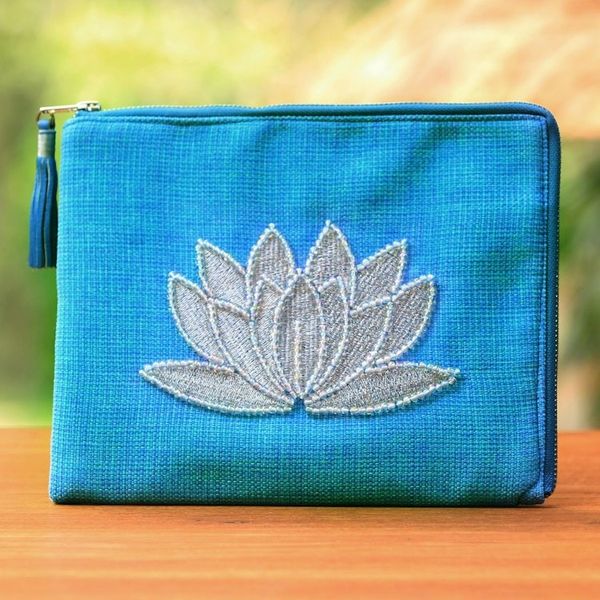 Alternate image for Floral Embellished Jute Coin Purse in Sky Blue from Java Gods Grace in Sky Blue