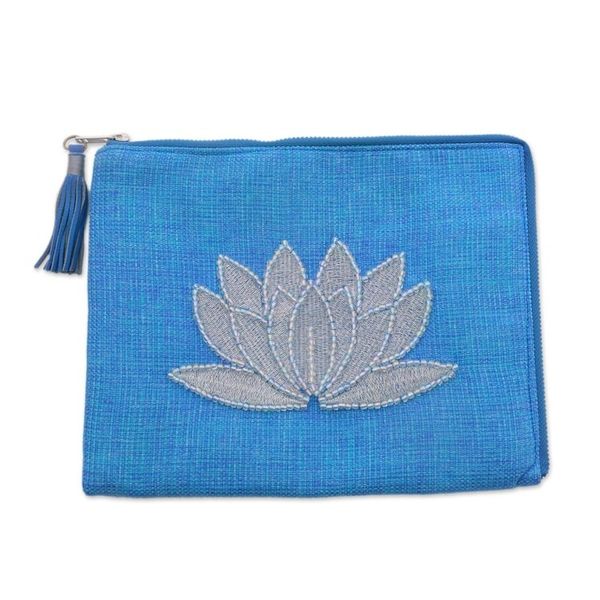Alternate image for Floral Embellished Jute Coin Purse in Sky Blue from Java Gods Grace in Sky Blue