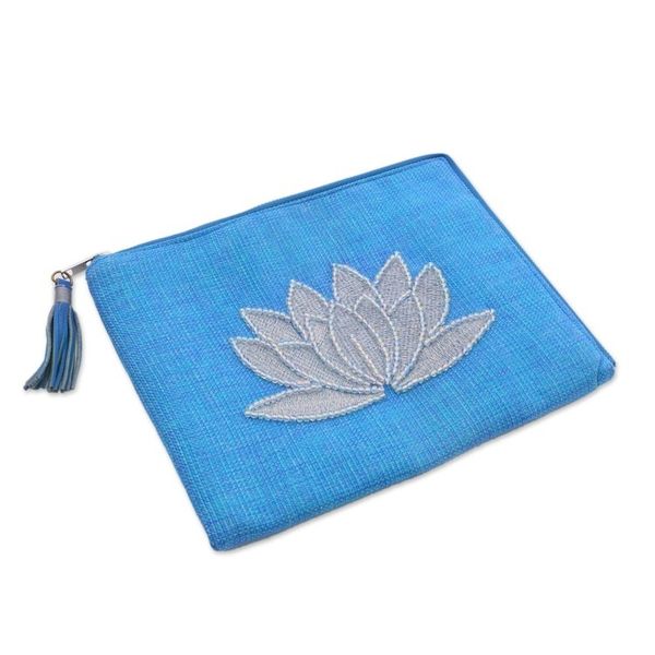 Alternate image for Floral Embellished Jute Coin Purse in Sky Blue from Java Gods Grace in Sky Blue