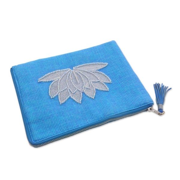 Alternate image for Floral Embellished Jute Coin Purse in Sky Blue from Java Gods Grace in Sky Blue