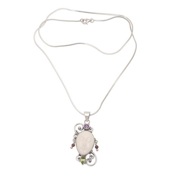 Alternate image for Peridot Amethyst and Bone Pendant Necklace from Bali Beautiful Guardian