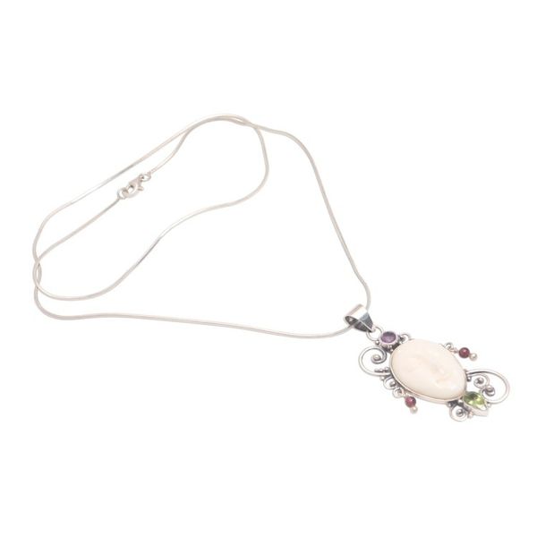 Alternate image for Peridot Amethyst and Bone Pendant Necklace from Bali Beautiful Guardian