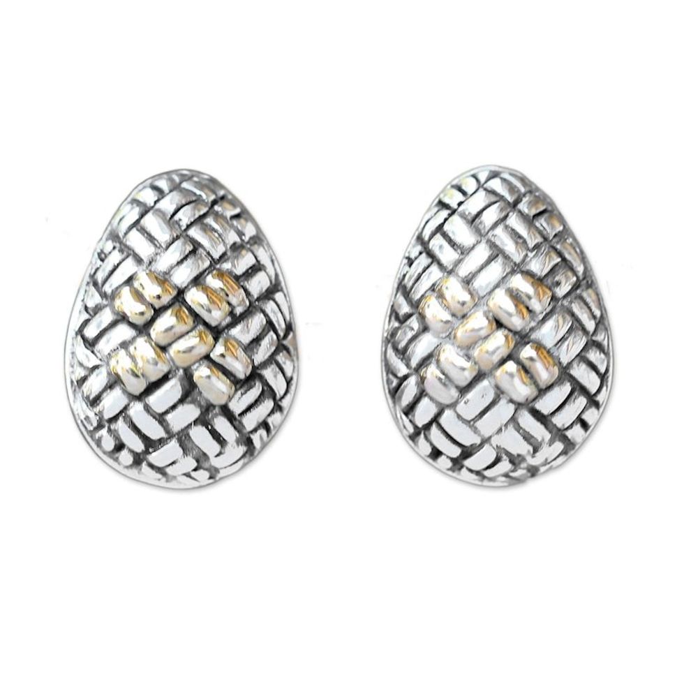 Sterling Silver Gold Accent Bedeg Beehive Drop Earrings 'Bedeg Beehive'
