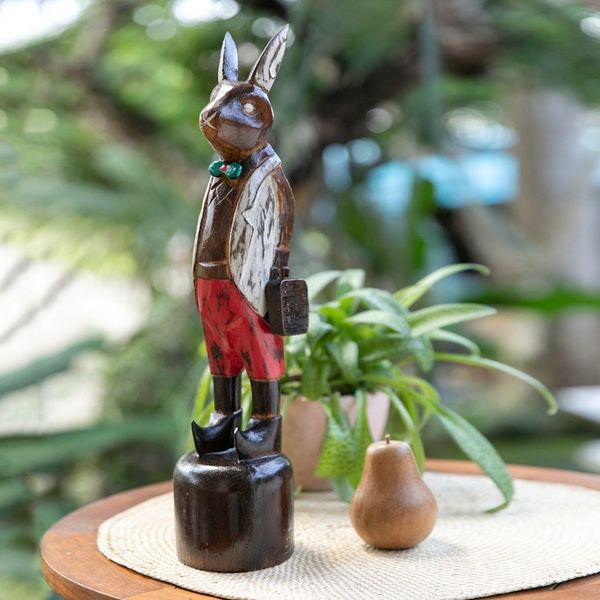Alternate image for Hand Carved Albesia Wood Rabbit Statuette from Bali Sir Kelinci