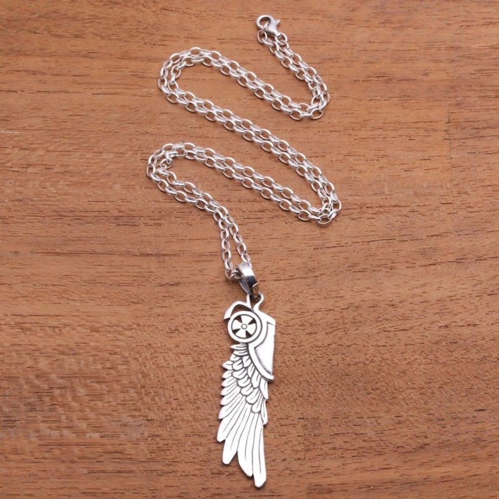 Men's Sterling Silver Wing Pendant Necklace from Bali 'Wing of Wisdom'