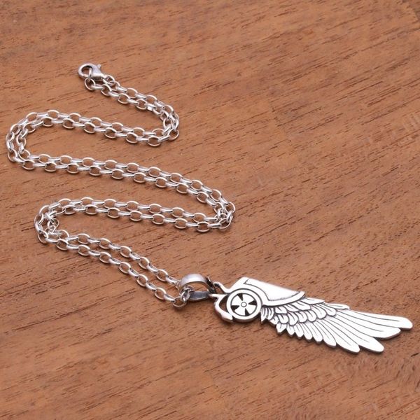 Alternate image for Mens Sterling Silver Wing Pendant Necklace from Bali Wing of Wisdom